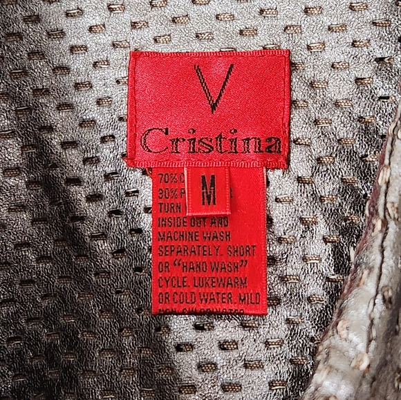 V Christina platinum metallic 3/4   Sleeve Button Down Jacket size Medium - Picture 4 of 9